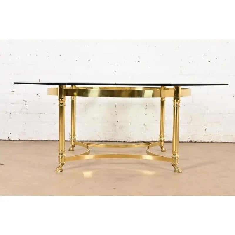American Labarge Hollywood Regency Brass, Glass Hooved Feet Cocktail Table, Circa 1960s For Sale
