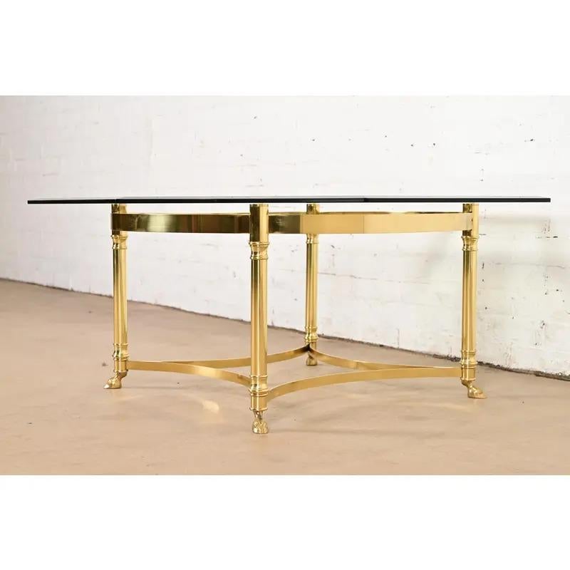 Mid-20th Century Labarge Hollywood Regency Brass, Glass Hooved Feet Cocktail Table, Circa 1960s For Sale