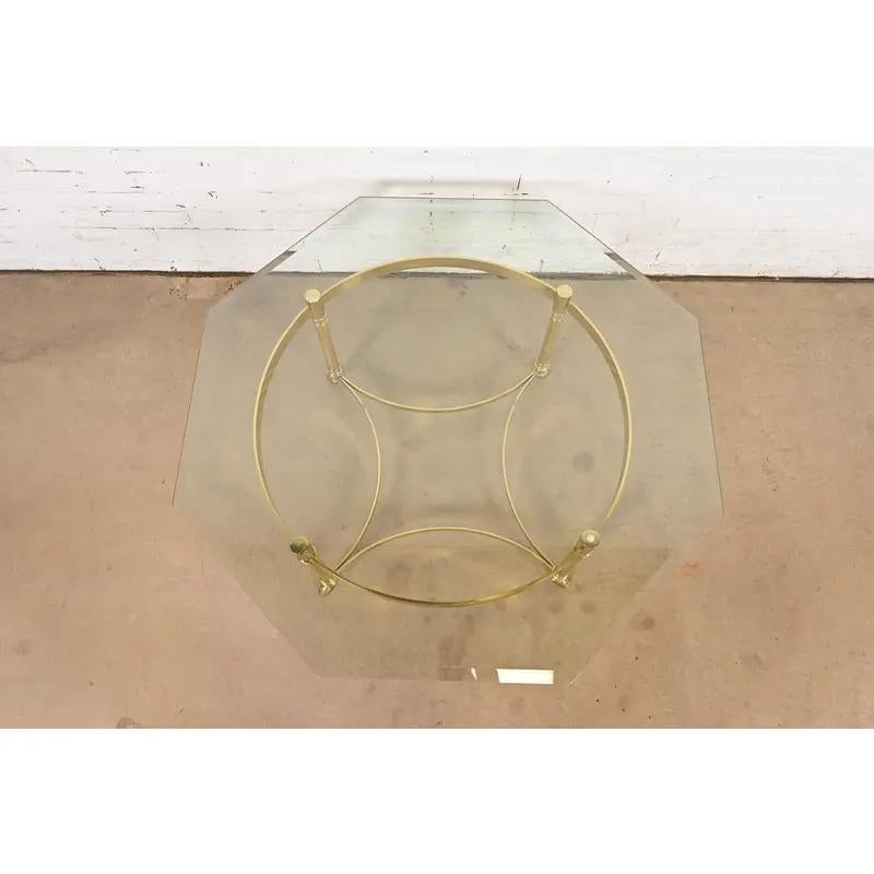 Labarge Hollywood Regency Brass, Glass Hooved Feet Cocktail Table, Circa 1960s For Sale 1