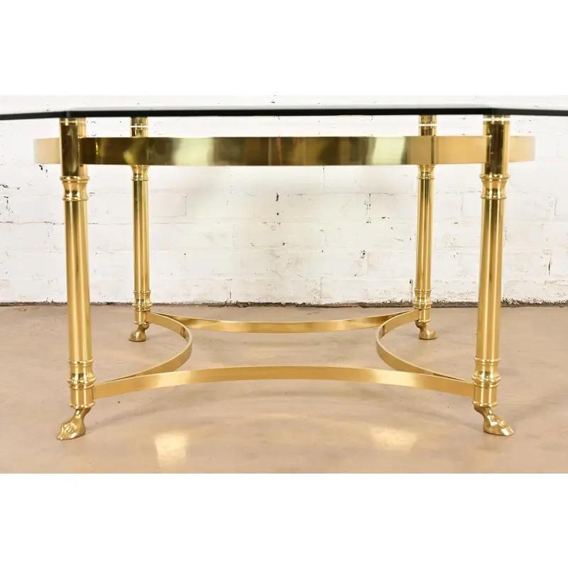Labarge Hollywood Regency Brass, Glass Hooved Feet Cocktail Table, Circa 1960s For Sale 4