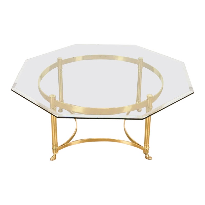 Labarge Hollywood Regency Brass, Glass Hooved Feet Cocktail Table, Circa 1960s