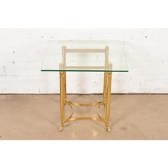 Labarge Hollywood Regency Brass Side Table With Hooved Feet, Circa 1960s