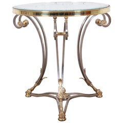 Table d'appoint Labarge Hollywood Regency en laiton:: acier et verre avec pieds sabots