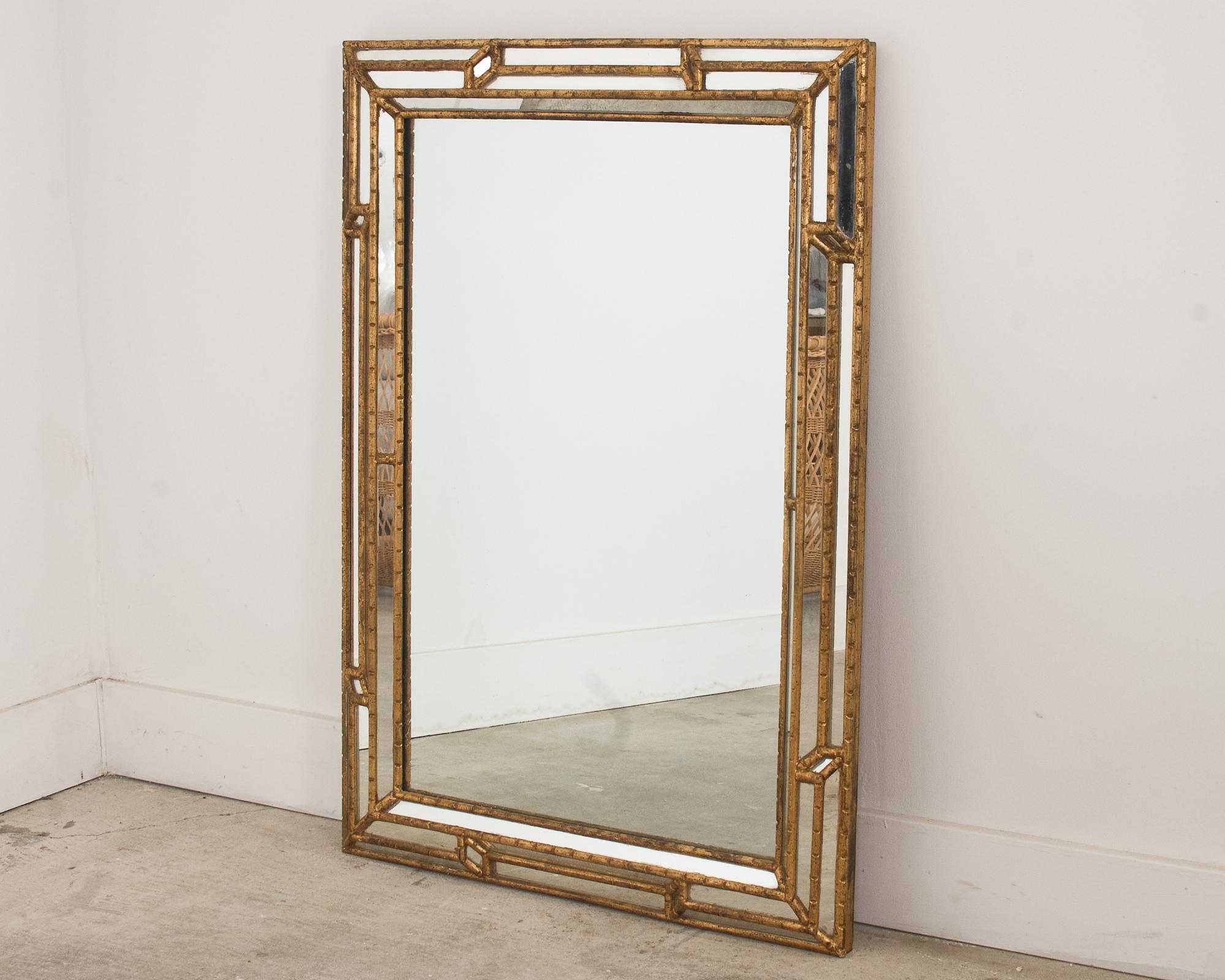 Labarge Hollywood Regency Giltwood Faux Bamboo Cushion Mirror In Good Condition For Sale In Rio Vista, CA