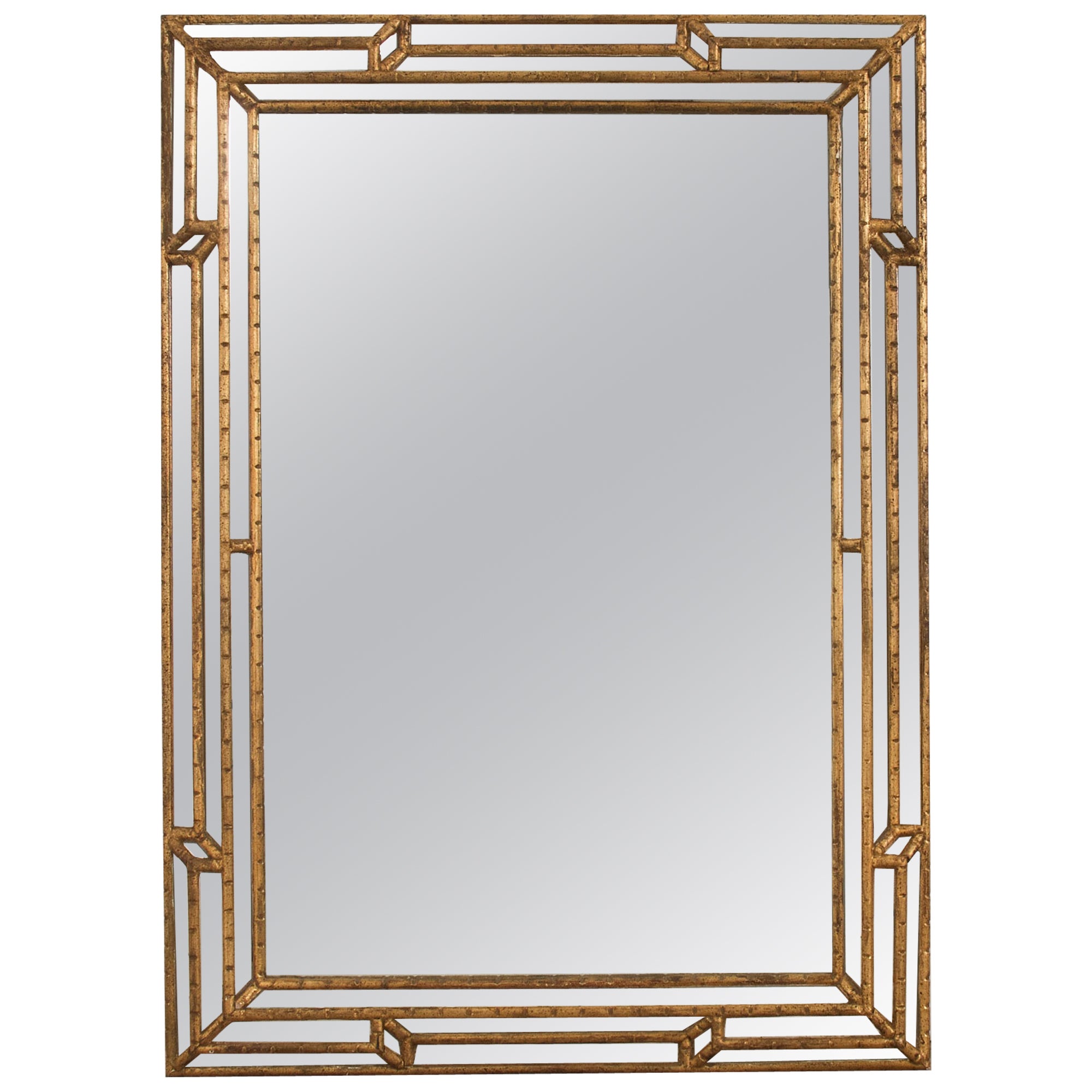 Labarge Hollywood Regency Giltwood Faux Bamboo Cushion Mirror For Sale