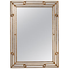 Specchio Labarge Hollywood Regency in legno dorato con cuscino in finto bambù