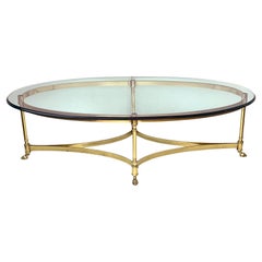 LaBarge Hollywood Regency Neoclassical Style Brass & Glass Coffee Table
