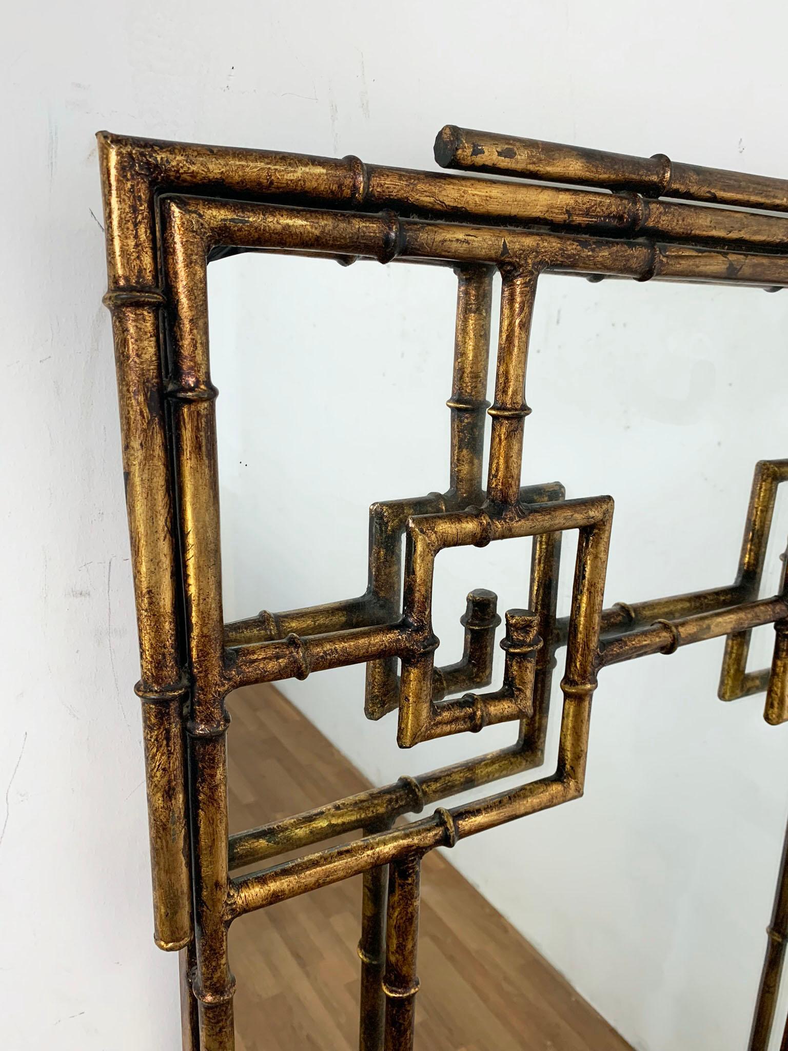American Labarge Hollywood Regency Style Gilded Faux Bamboo Mirror, circa 1950s For Sale