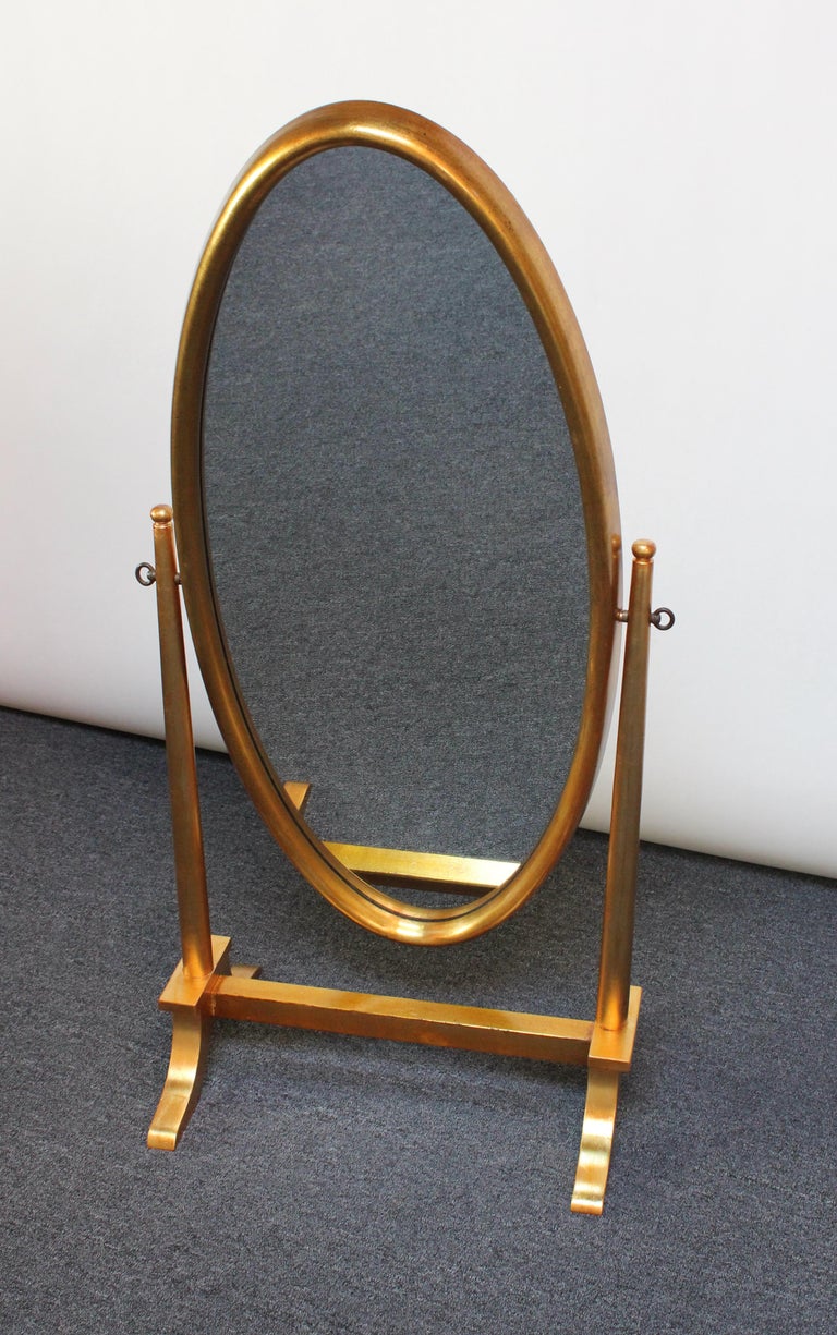 Labarge Hollywood RegencyStyle Giltwood Oval Cheval Floor Mirror For