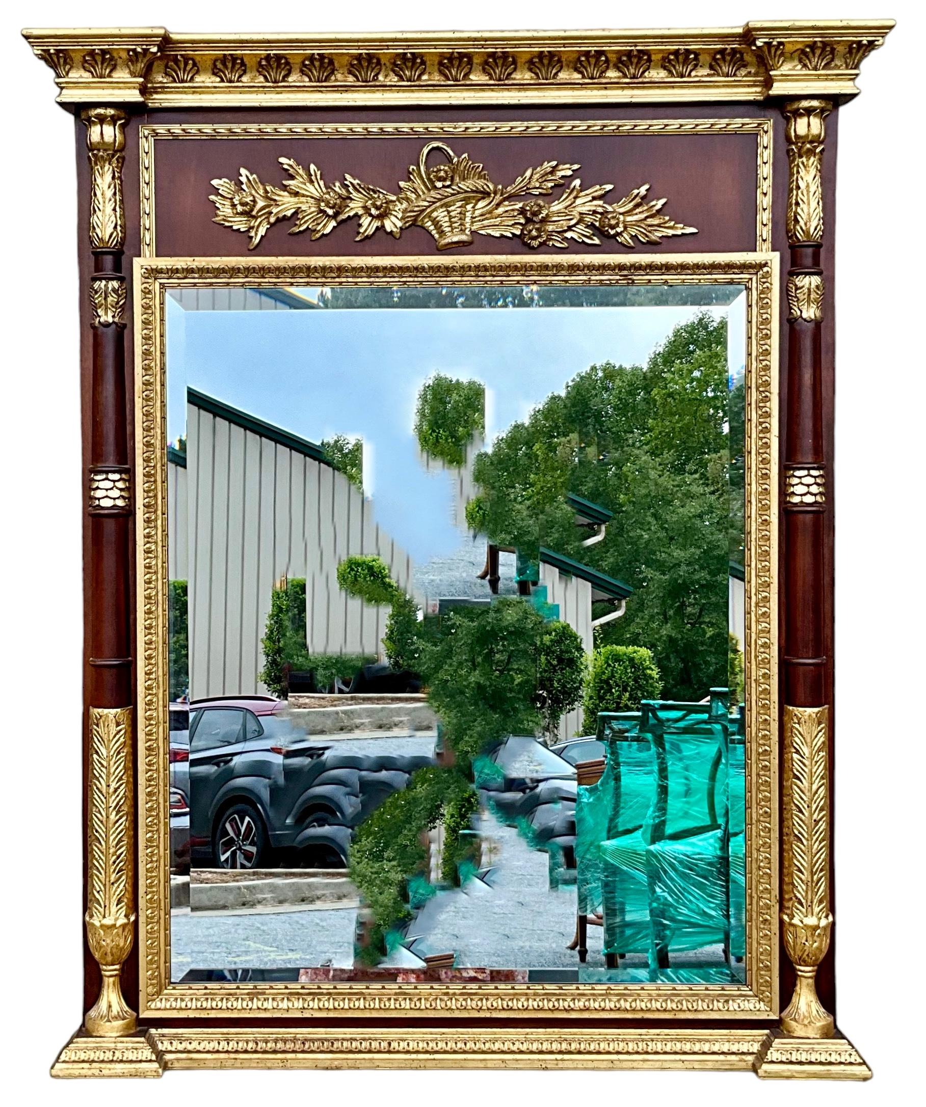 Neoclassical Revival LaBarge Italian Carved Giltwood Neo-Classical Revival Style Trumeau Mirror  For Sale