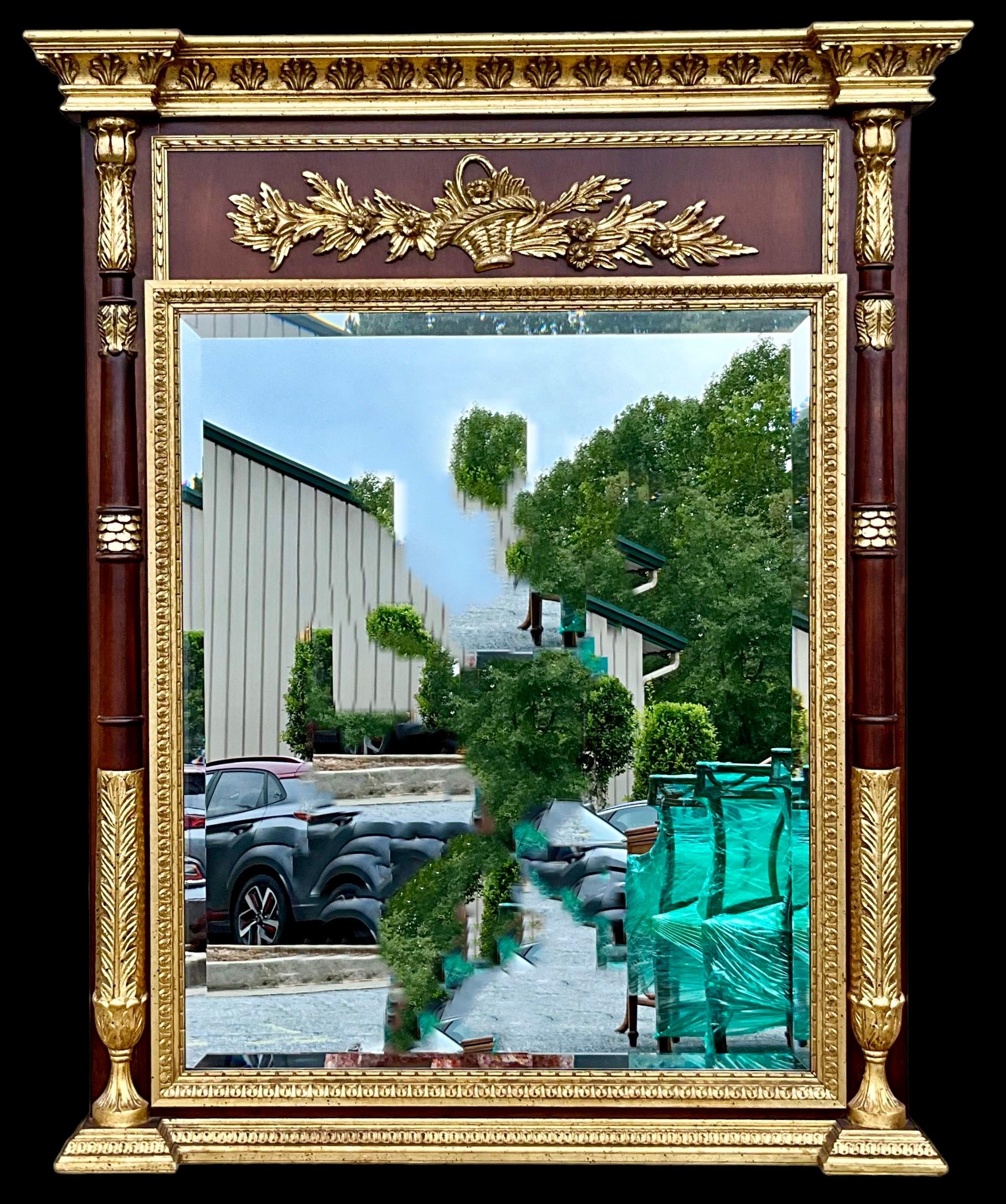 LaBarge Italian Carved Giltwood Neo-Classical Revival Style Trumeau Mirror  For Sale 3