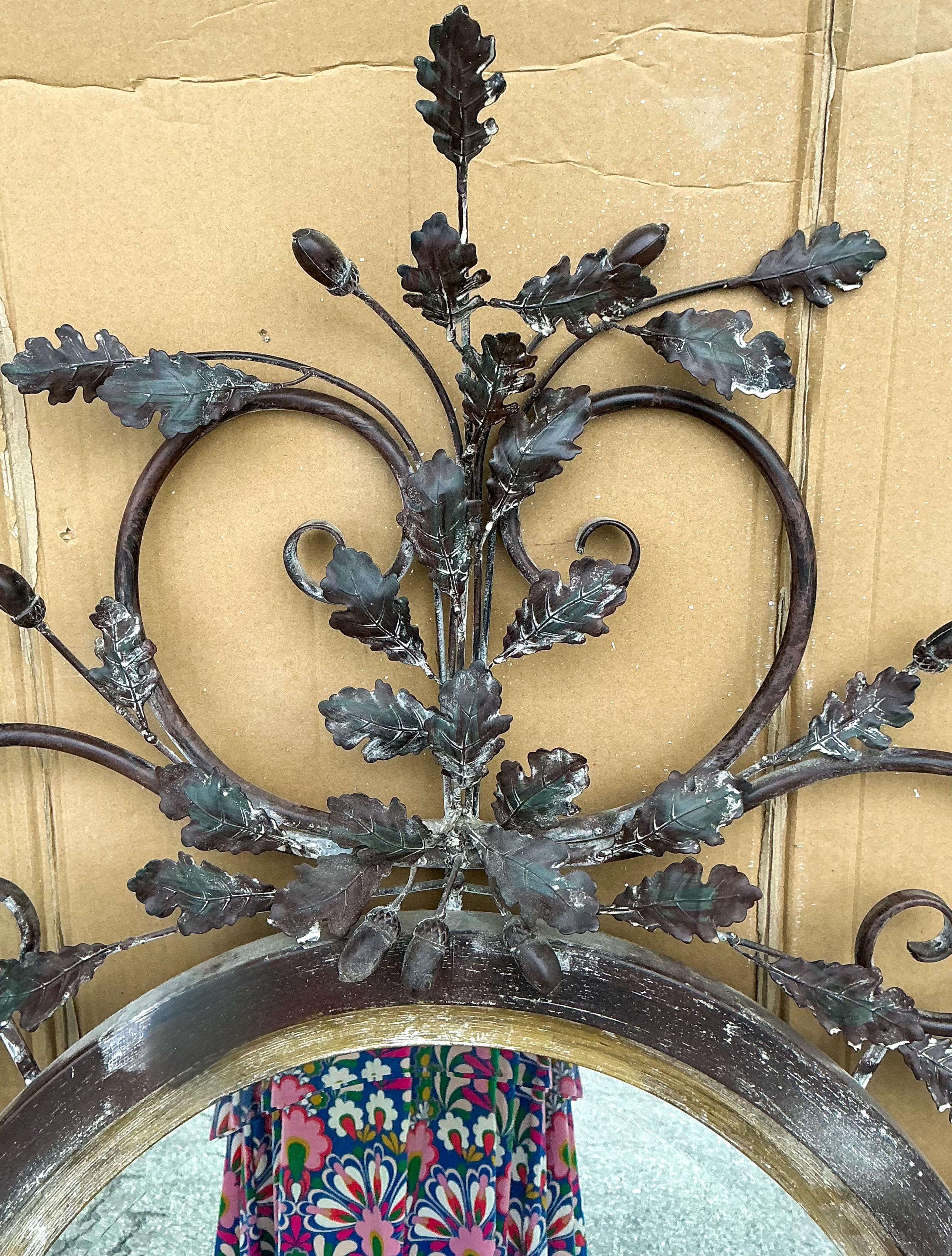 20th Century LaBarge Italian Giltwood & Painted Tole Mirror With Acorn & Leaf Metal Foliate For Sale