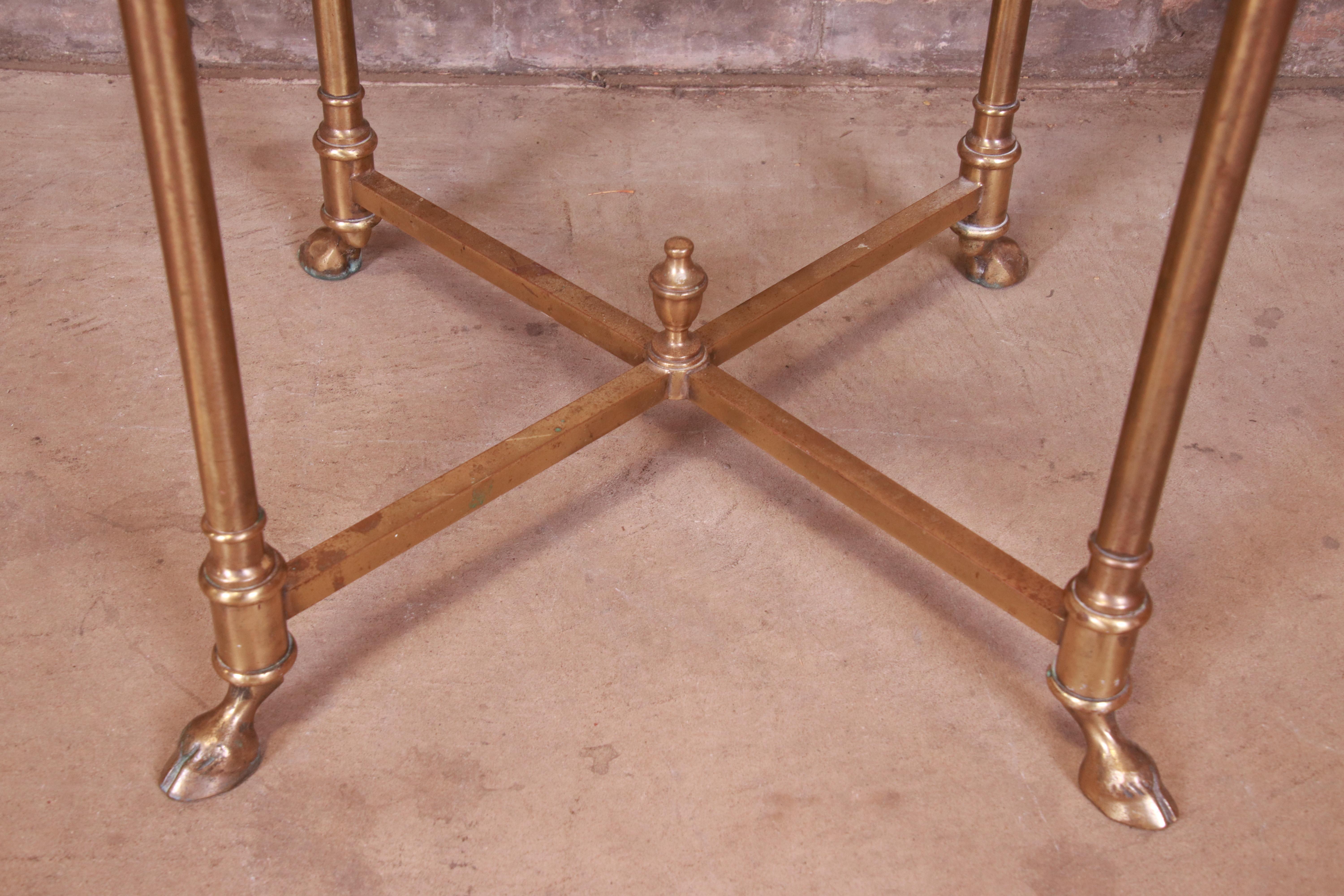 Labarge Italian Hollywood Regency Brass and Glass Side Tables with Hooved Feet 3