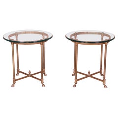 Labarge Italian Hollywood Regency Brass and Glass Side Tables with Hooved Feet