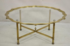 LaBarge Italian Hollywood Regency Brass & Glass Scalloped Tray Top Coffee Table