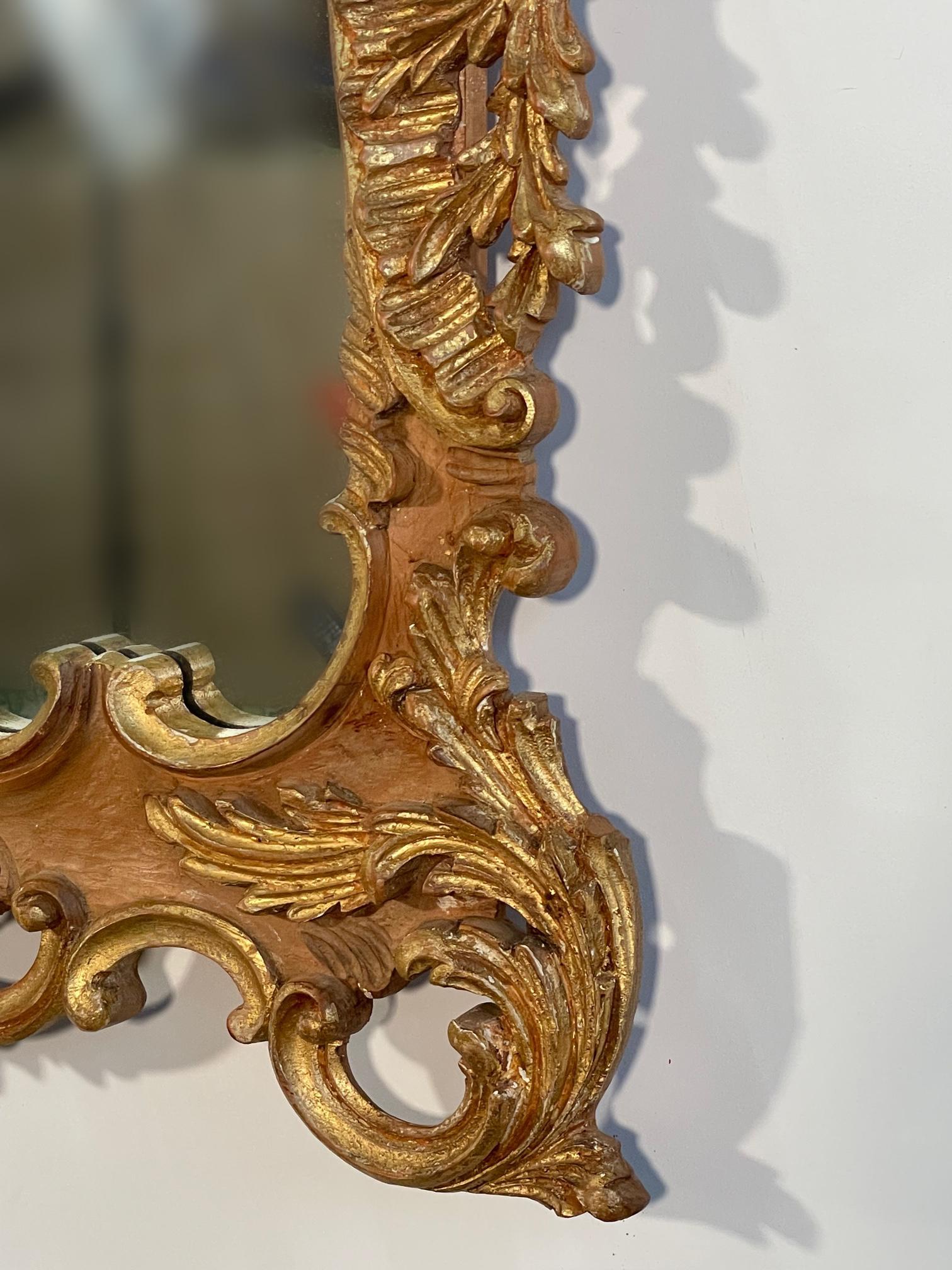 Miroir mural console en bois doré italien Pierce sculpté 1