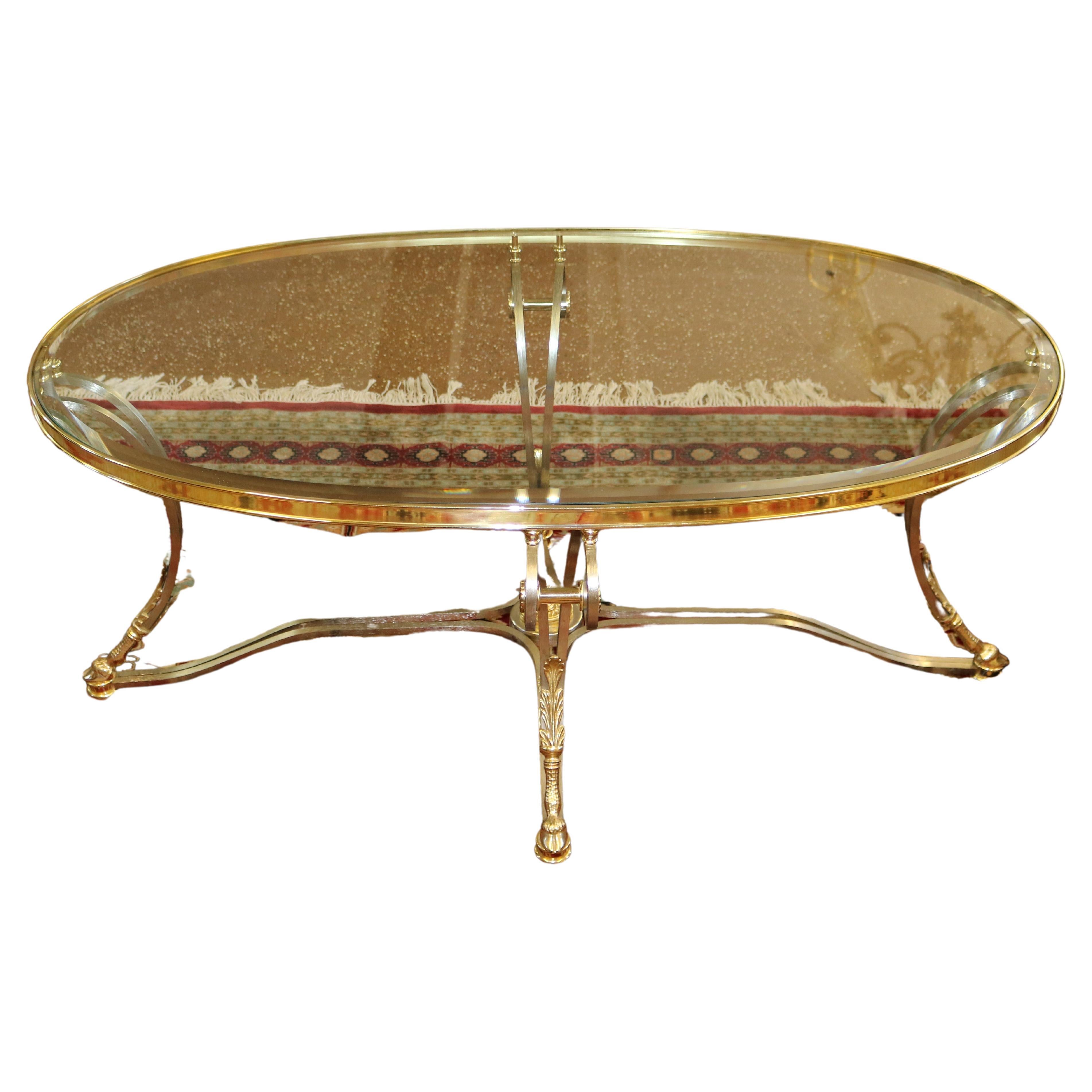 Labarge Louis XV Style Steel & Brass Glass Top Coffee Cocktail Table For Sale