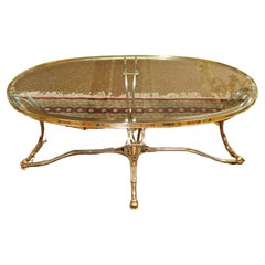 Retro Labarge Louis XV Style Steel & Brass Glass Top Coffee Cocktail Table