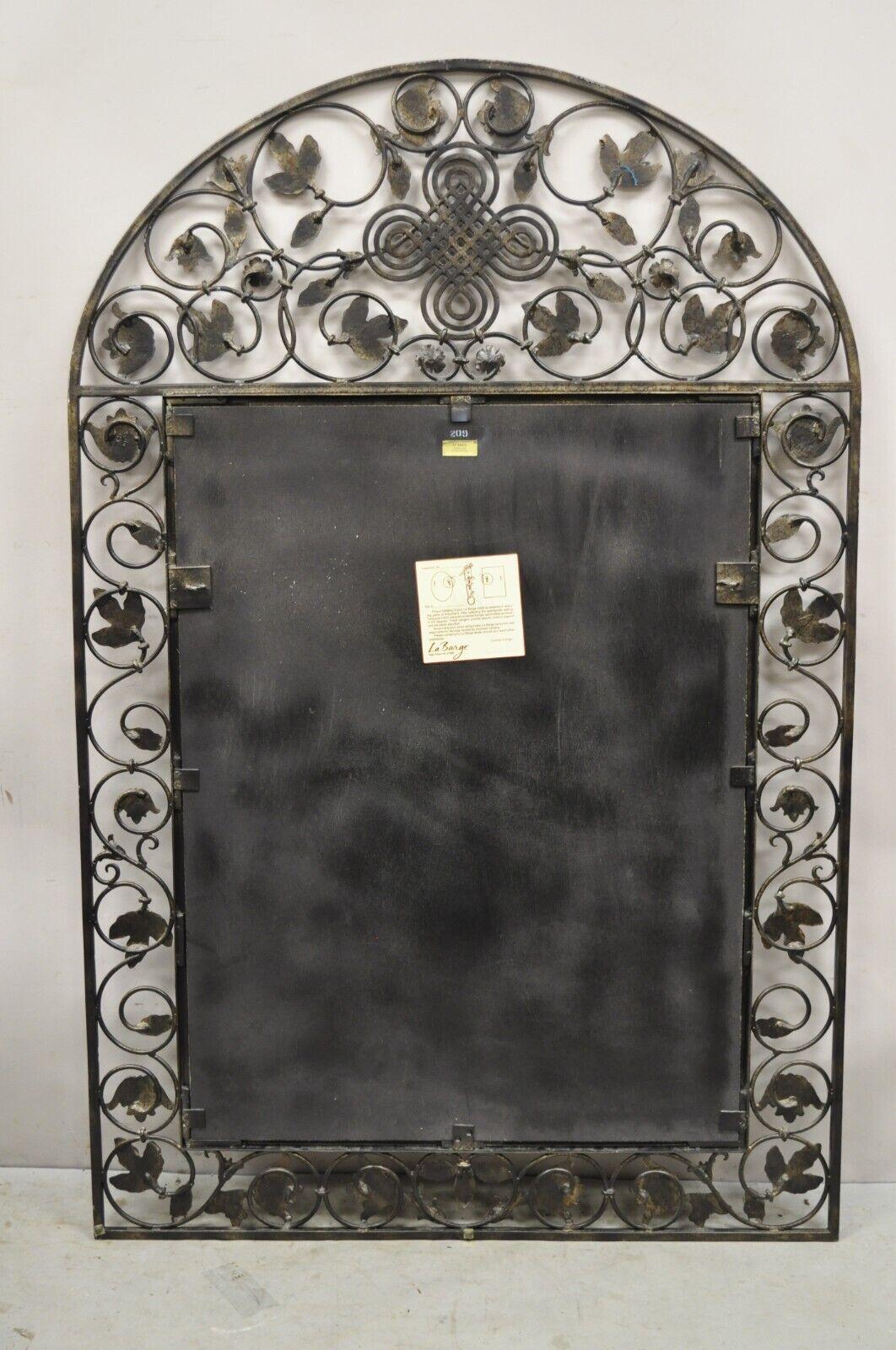 LaBarge Mediterranean Style Wrought Iron Flower Leaf Scroll Wall Mirror In Good Condition For Sale In Philadelphia, PA
