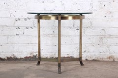 Labarge Midcentury Hollywood Regency Brass and Glass Hooved Feet Side Table