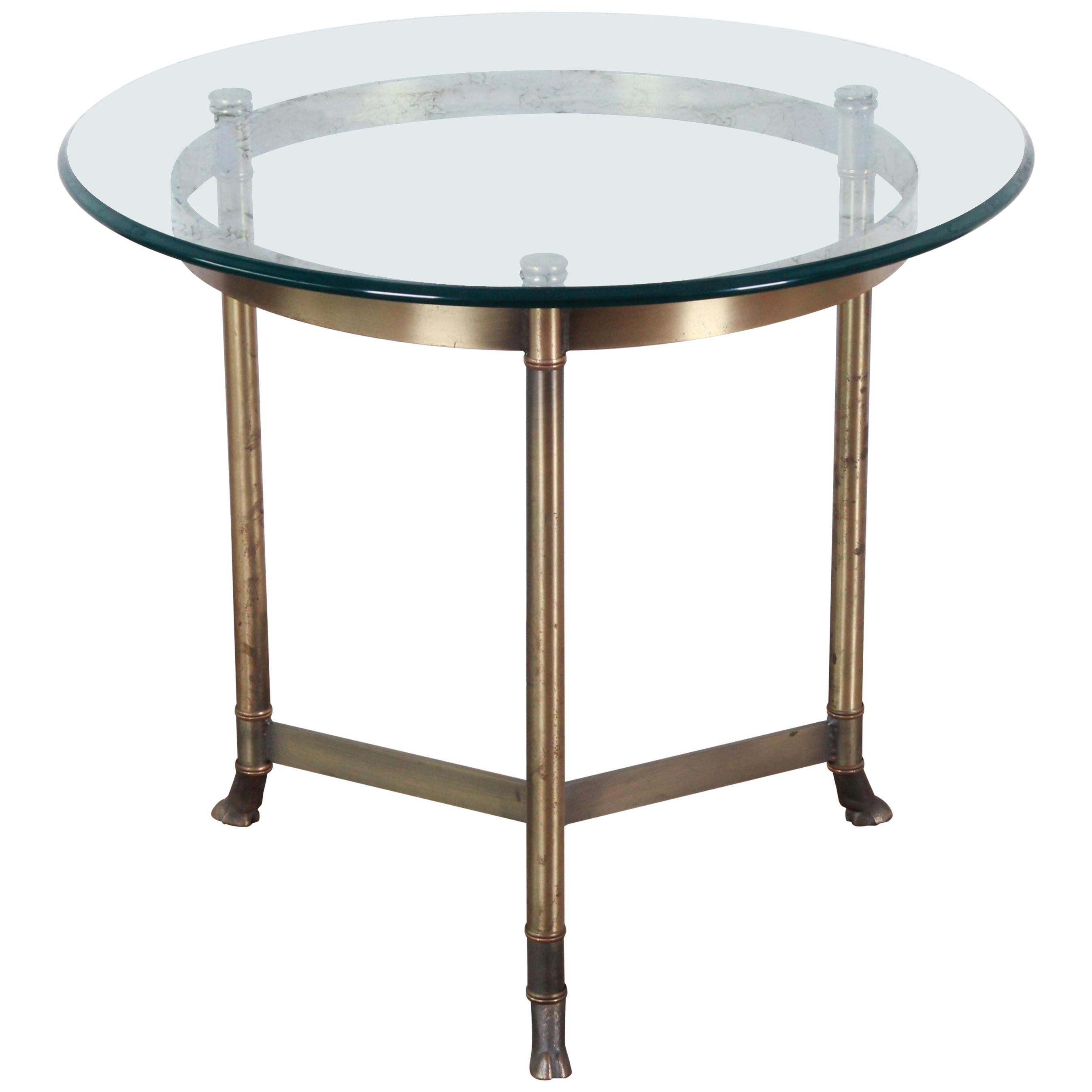 Labarge Midcentury Hollywood Regency Brass and Glass Hooved Feet Side Table