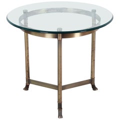 Labarge Midcentury Hollywood Regency Brass and Glass Hooved Feet Side Table