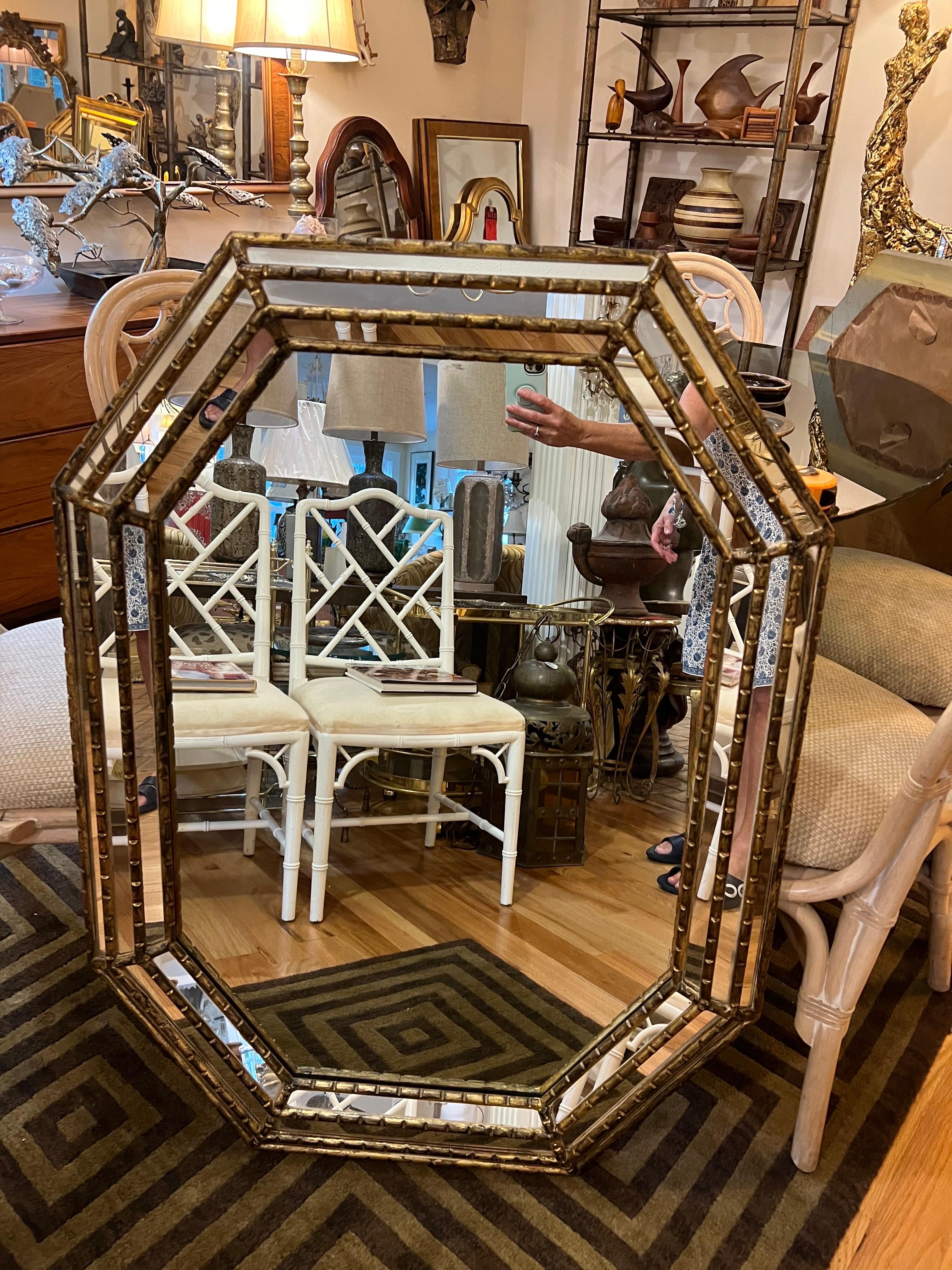 Hollywood Regency Labarge Style Octagonal Gilt Mirror