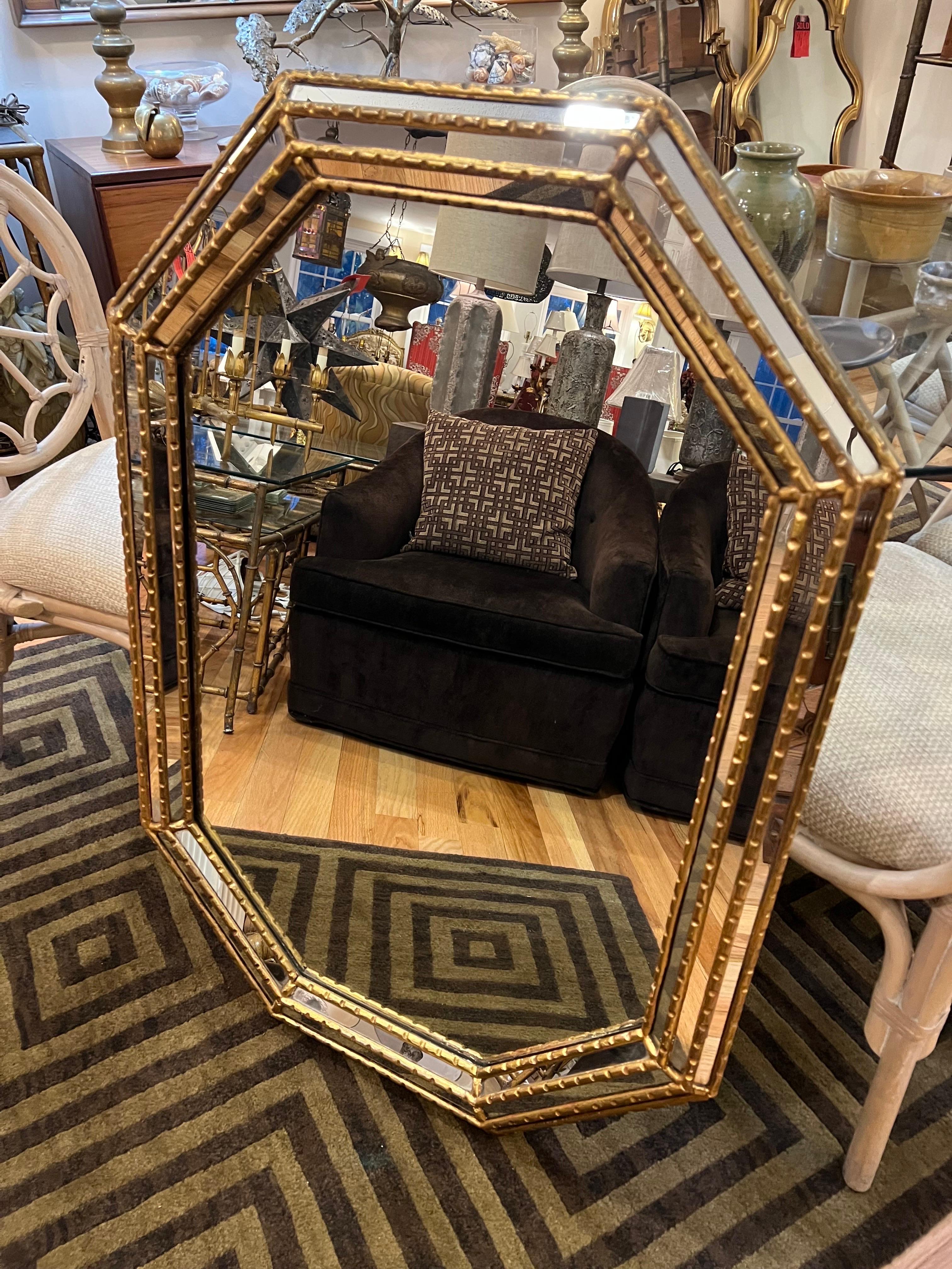 Hollywood Regency LaBarge Octagonal Gilt Mirror For Sale