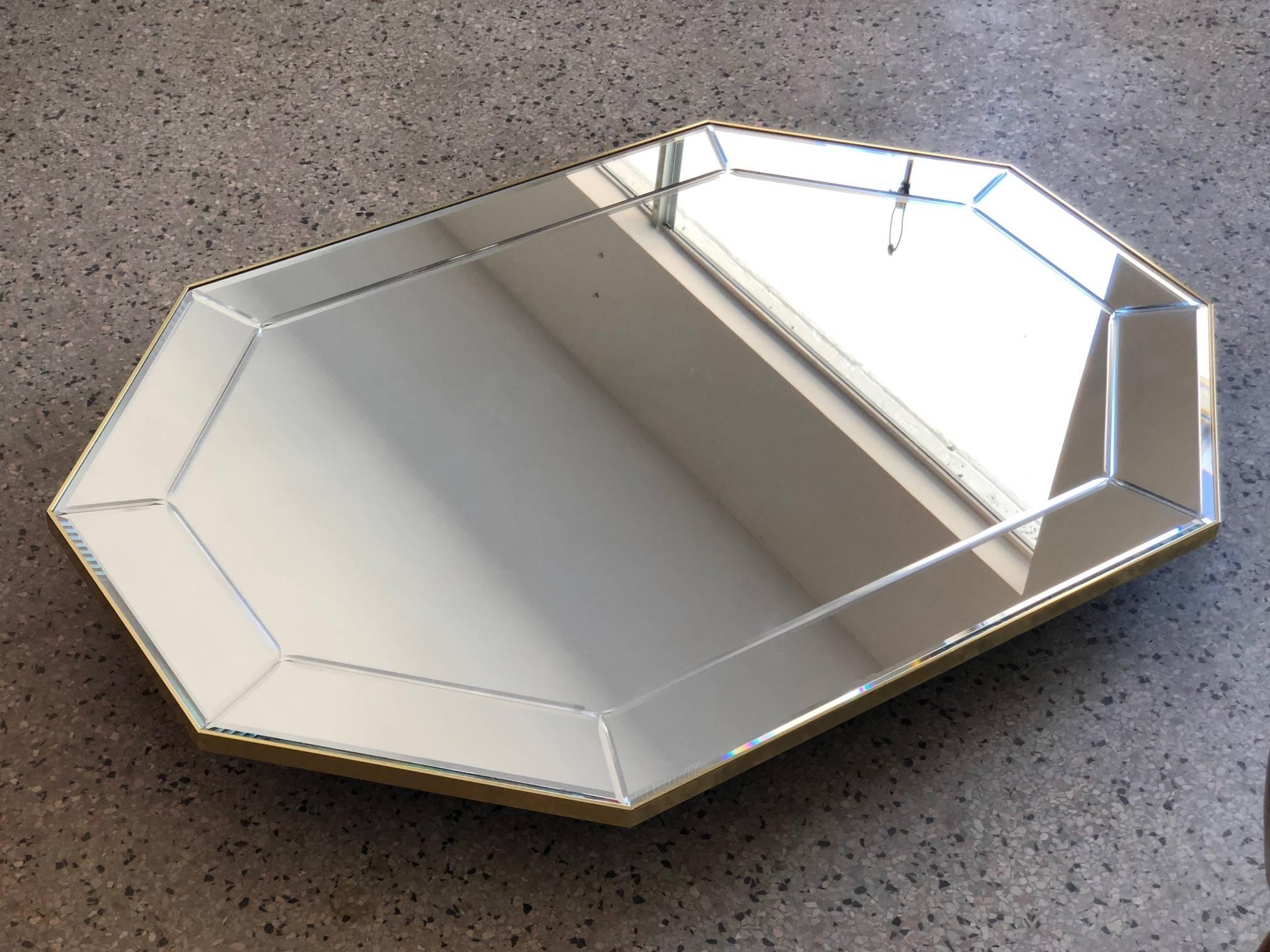 Modern LaBarge Octagonal Mirror in Brass Frame