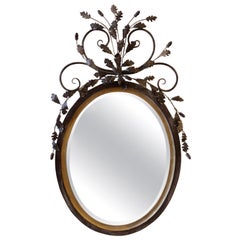 Retro LaBarge Oval Adam Style Wood and Italian Metal Beveled Mirror