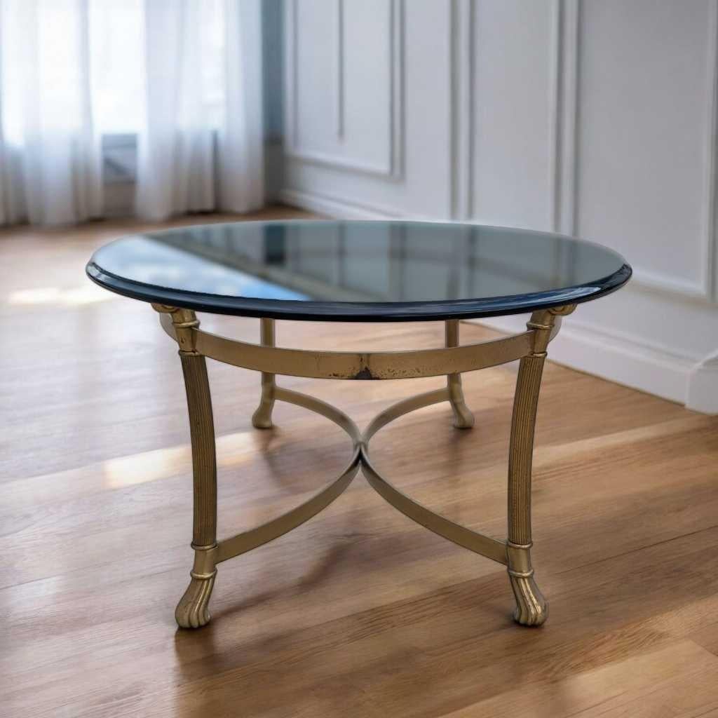 Labarge, Oval Brass Base Coffee Table, Glass Top, USA, c. 1970s For Sale 7