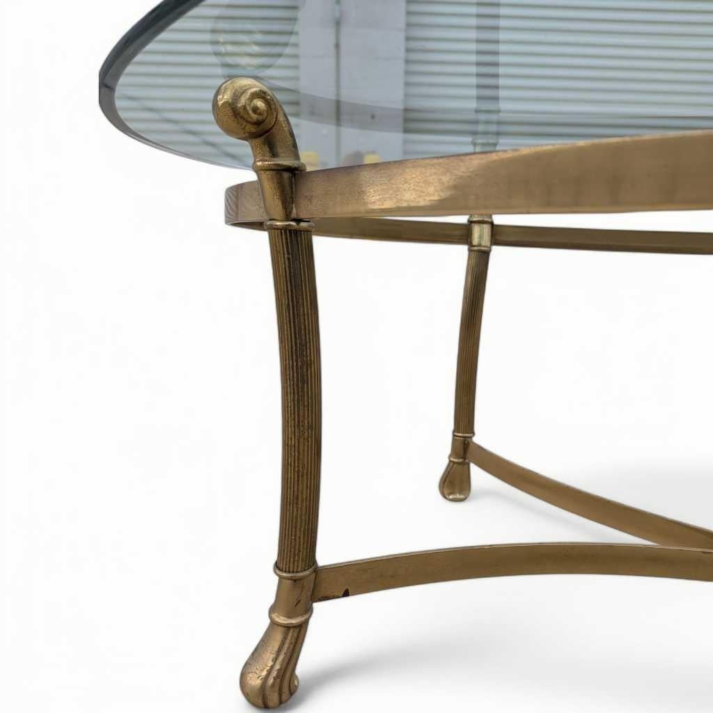 Labarge, Oval Brass Base Coffee Table, Glass Top, USA, c. 1970s For Sale 9