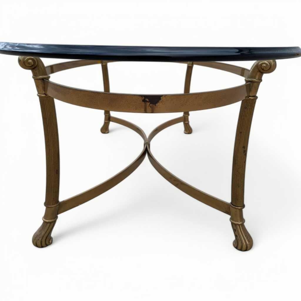 Labarge, Oval Brass Base Coffee Table, Glass Top, USA, c. 1970s For Sale 11