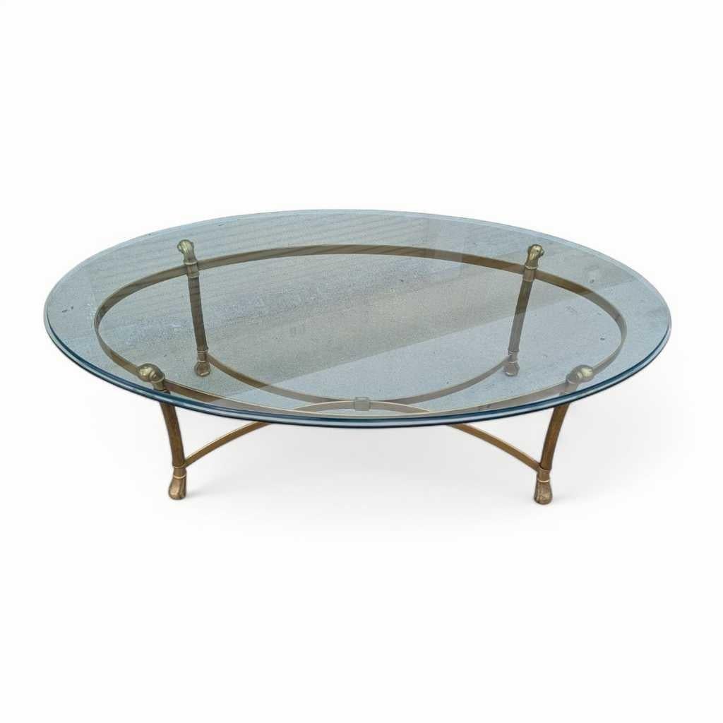 Labarge, Oval Brass Base Coffee Table, Glass Top, USA, c. 1970s For Sale 12
