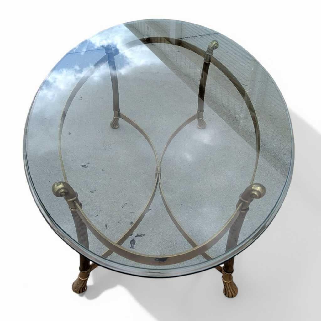 Labarge, Oval Brass Base Coffee Table, Glass Top, USA, c. 1970s For Sale 13