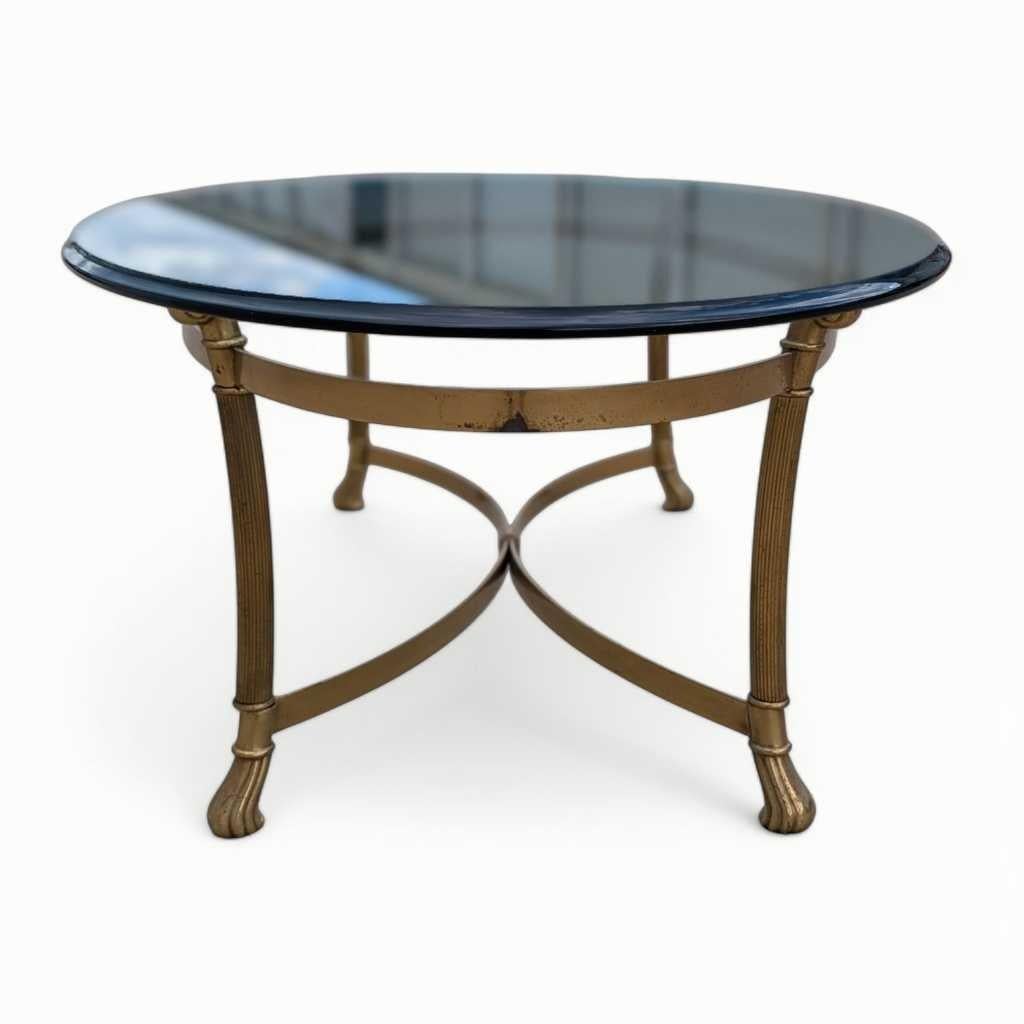20th Century Labarge, Oval Brass Base Coffee Table, Glass Top, USA, c. 1970s For Sale