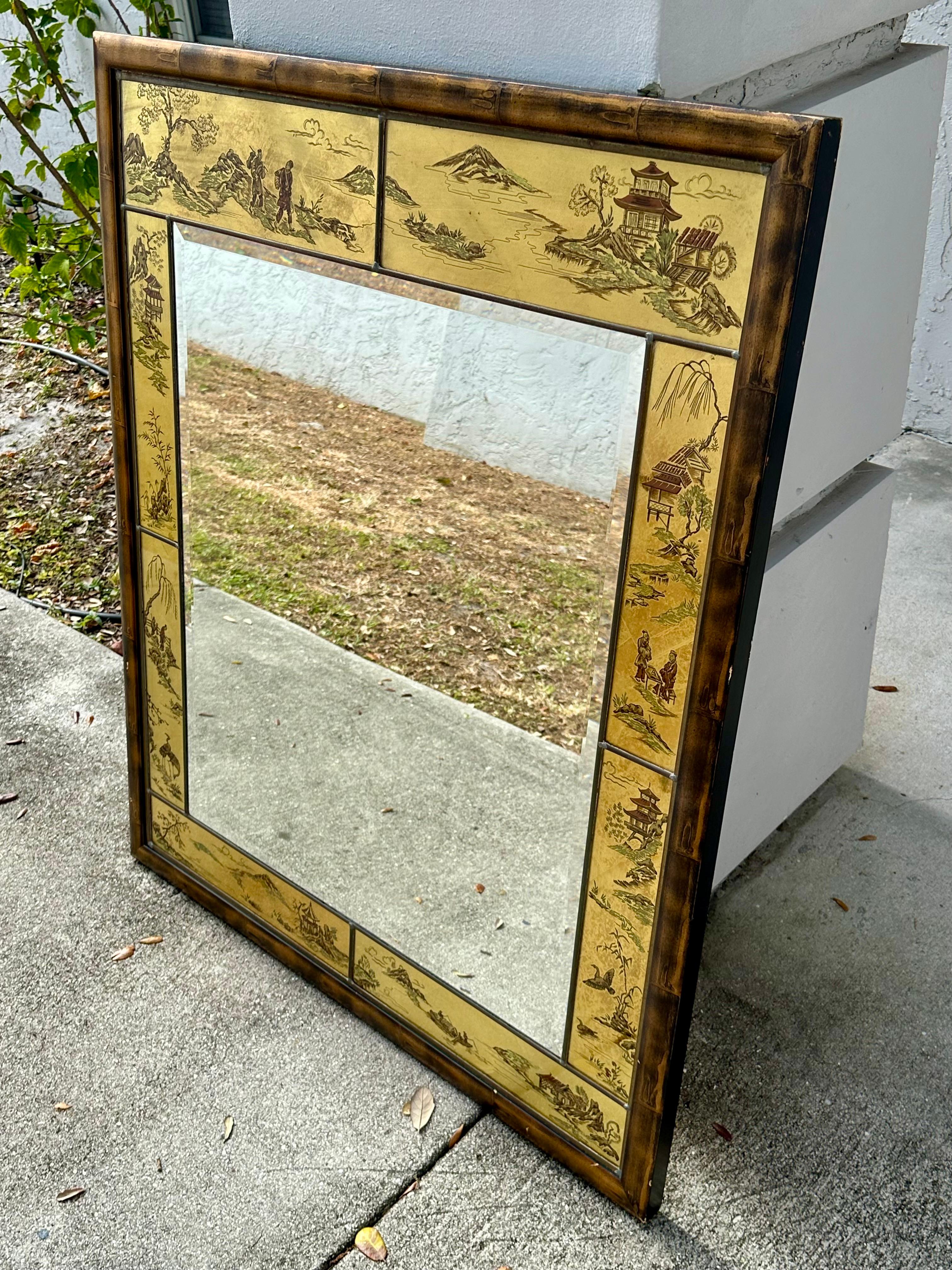 LaBarge Painted Chinoiserie Customized Faux Bamboo Frame Mirror In Good Condition For Sale In Fort Lauderdale, FL