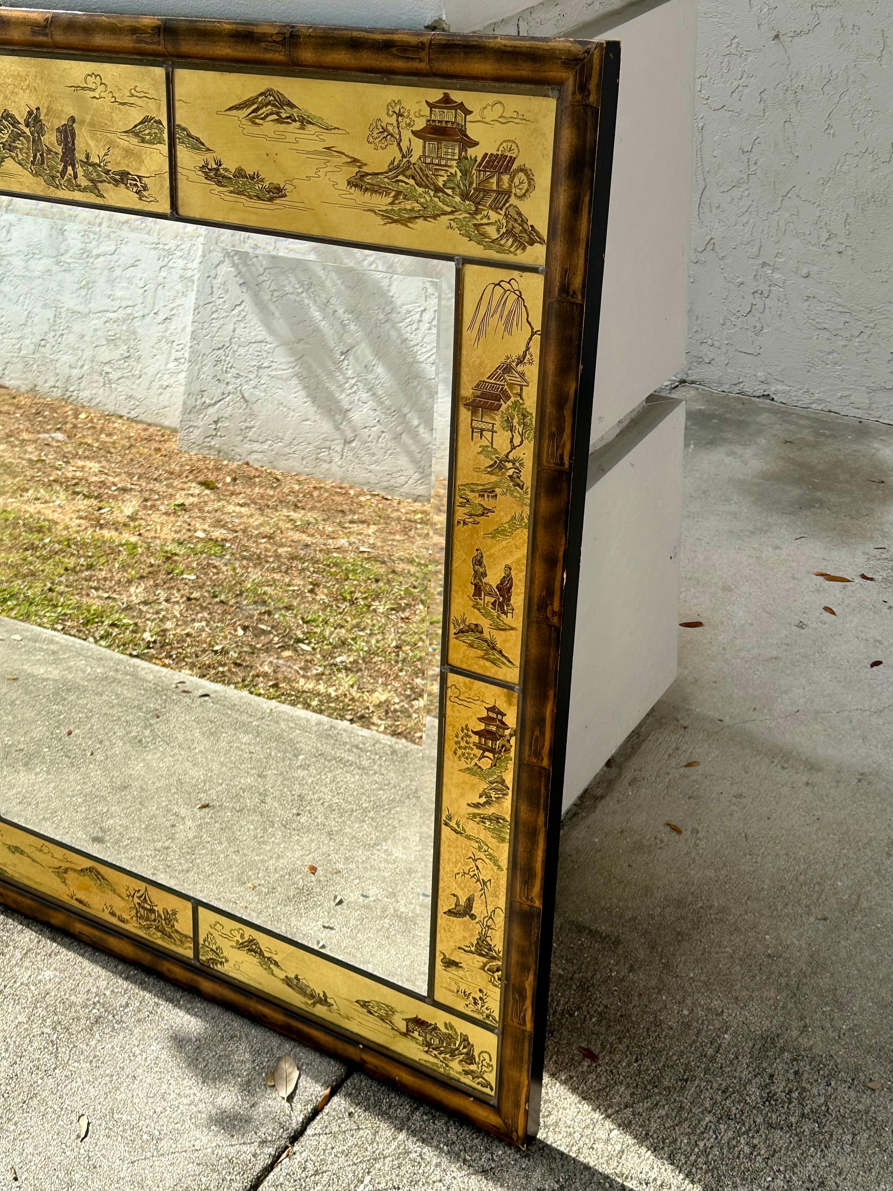 LaBarge Painted Chinoiserie Customized Faux Bamboo Frame Mirror For Sale 1