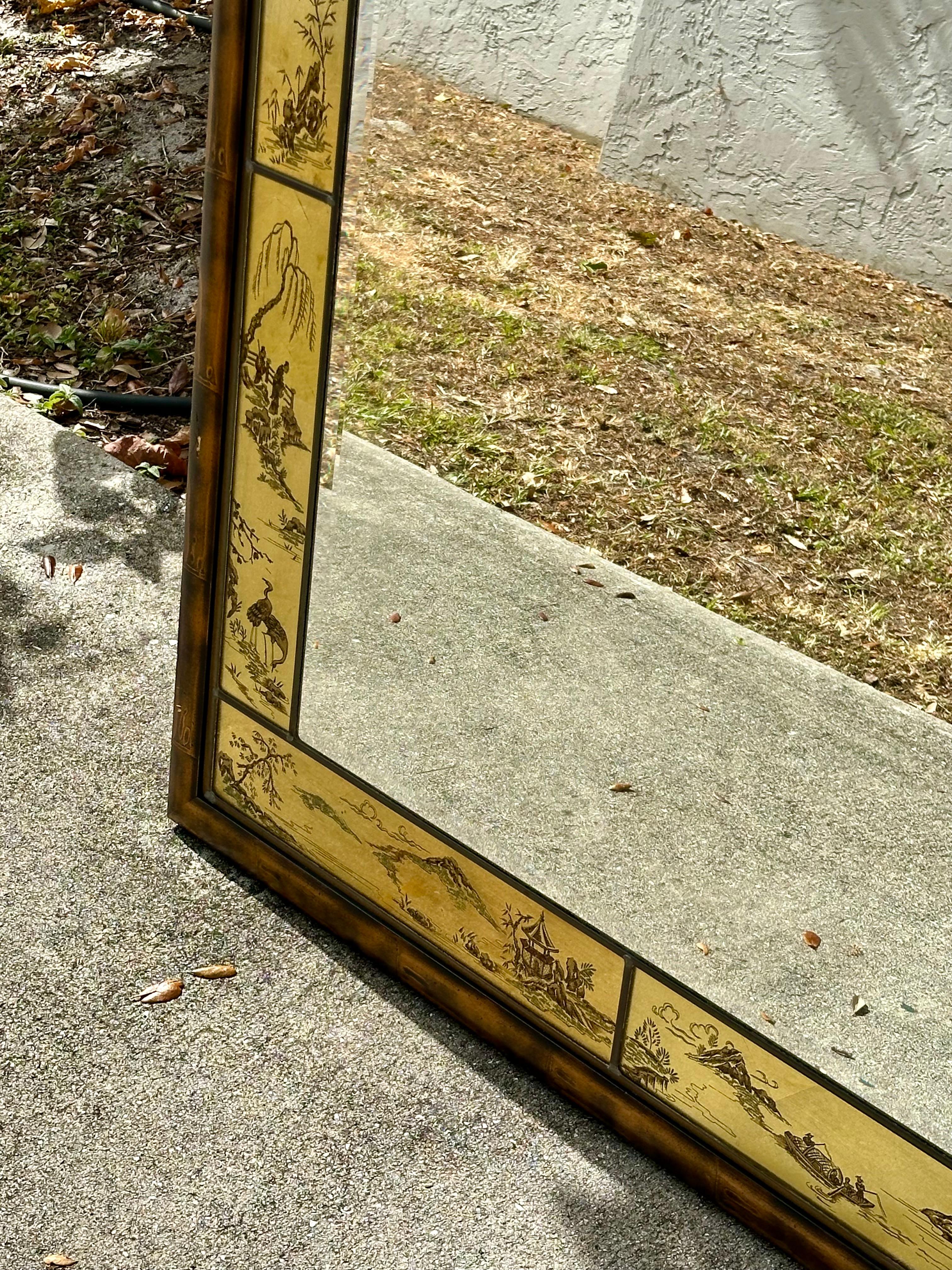 LaBarge Painted Chinoiserie Customized Faux Bamboo Frame Mirror For Sale 3