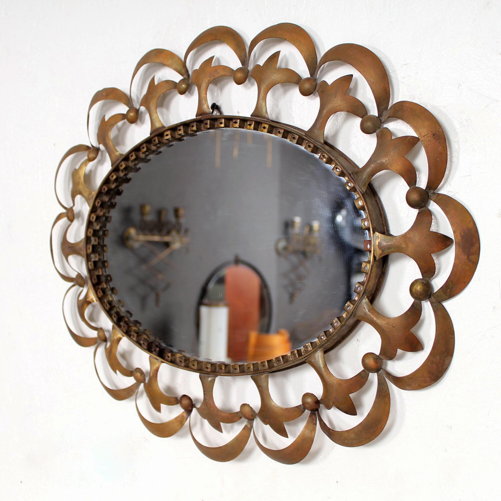Labarge Regency Fleur-de-Lis Oval Wall Mirror Solid Brass Subtle Ornate Detail 1