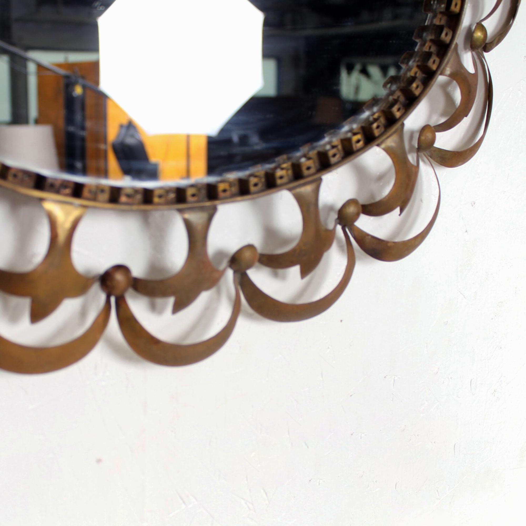 Labarge Regency Fleur-de-Lis Oval Wall Mirror Solid Brass Subtle Ornate Detail 3