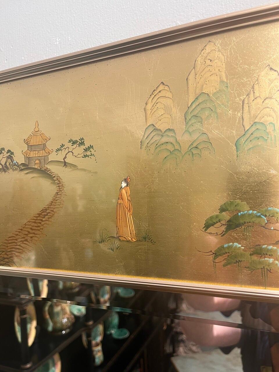 American LaBarge Reverse Painted Chinoiserie Mirror