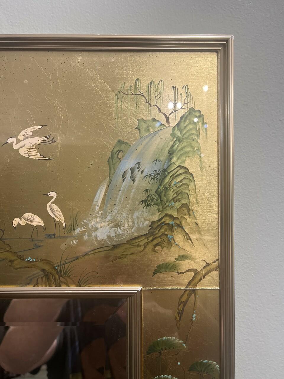 Hand-Painted LaBarge Reverse Painted Chinoiserie Mirror