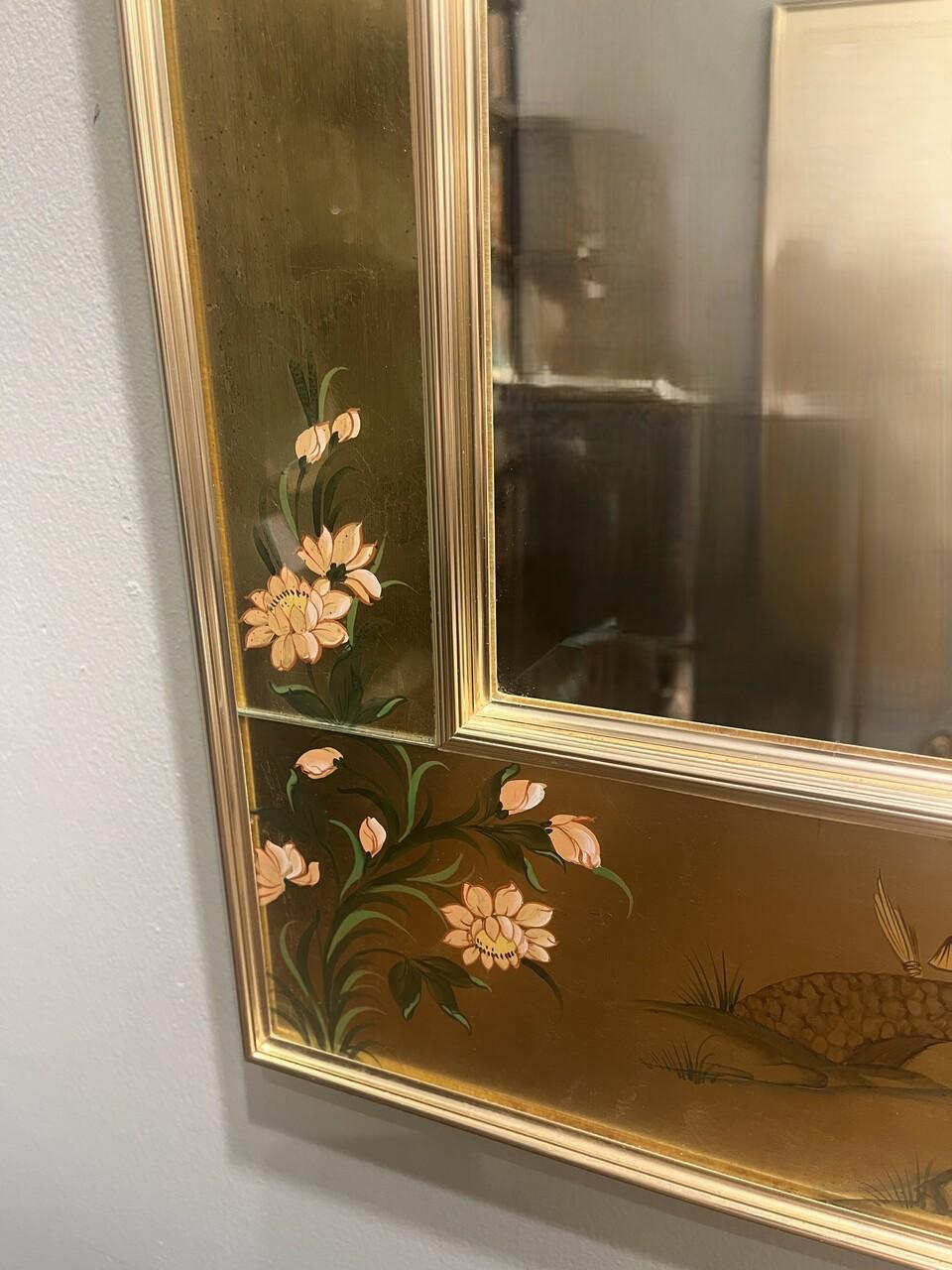 20th Century LaBarge Reverse Painted Chinoiserie Mirror