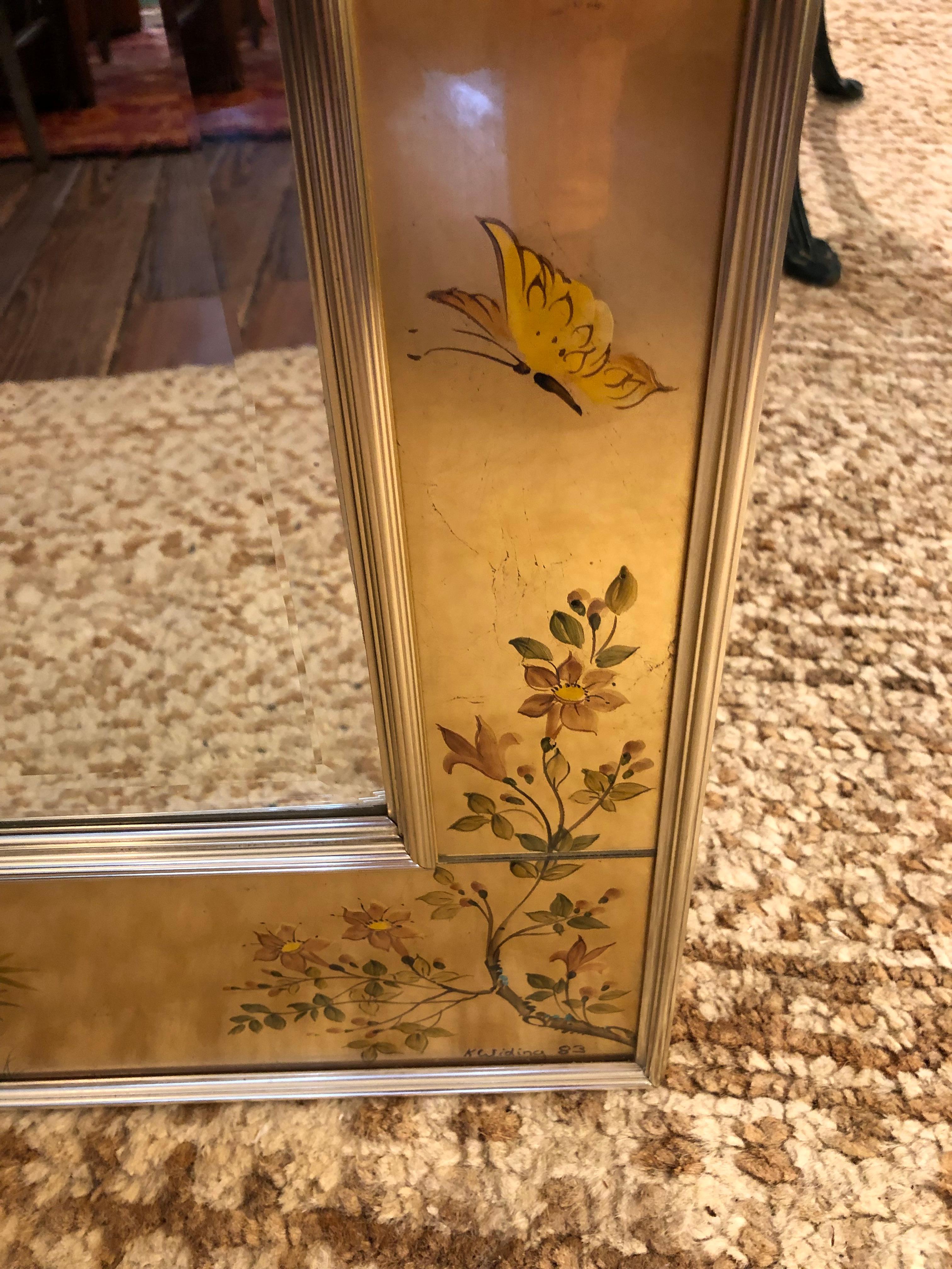 American Labarge Reverse Painting on Glass Eglomise Gold Leaf Mirror For Sale
