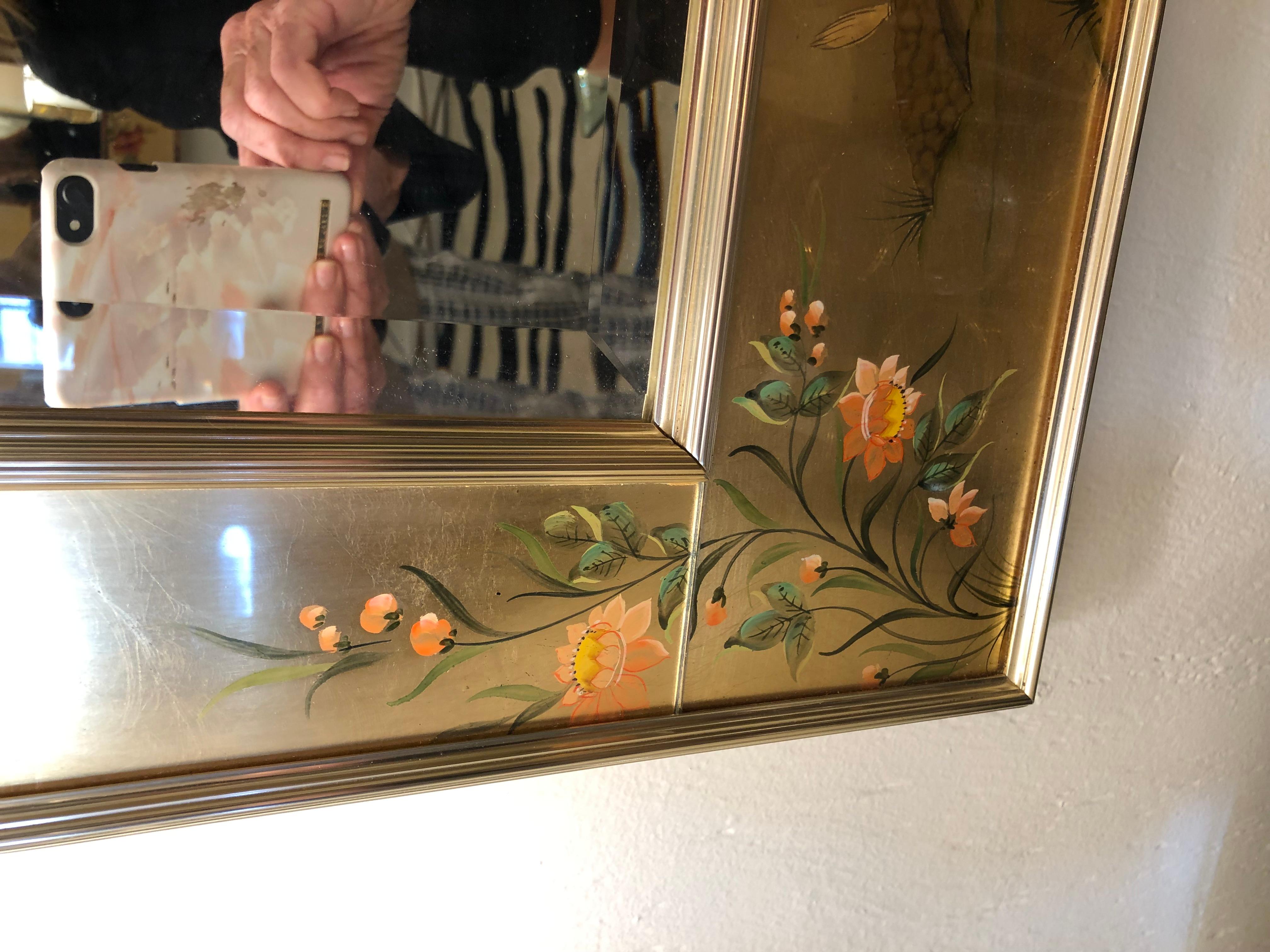 Labarge Reverse Painting on Glass Eglomise Gold Leaf Mirror For Sale 2