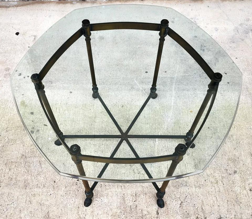 Labarge Side Table Brass Glass Hoof Footed In Good Condition In Lake Worth, FL