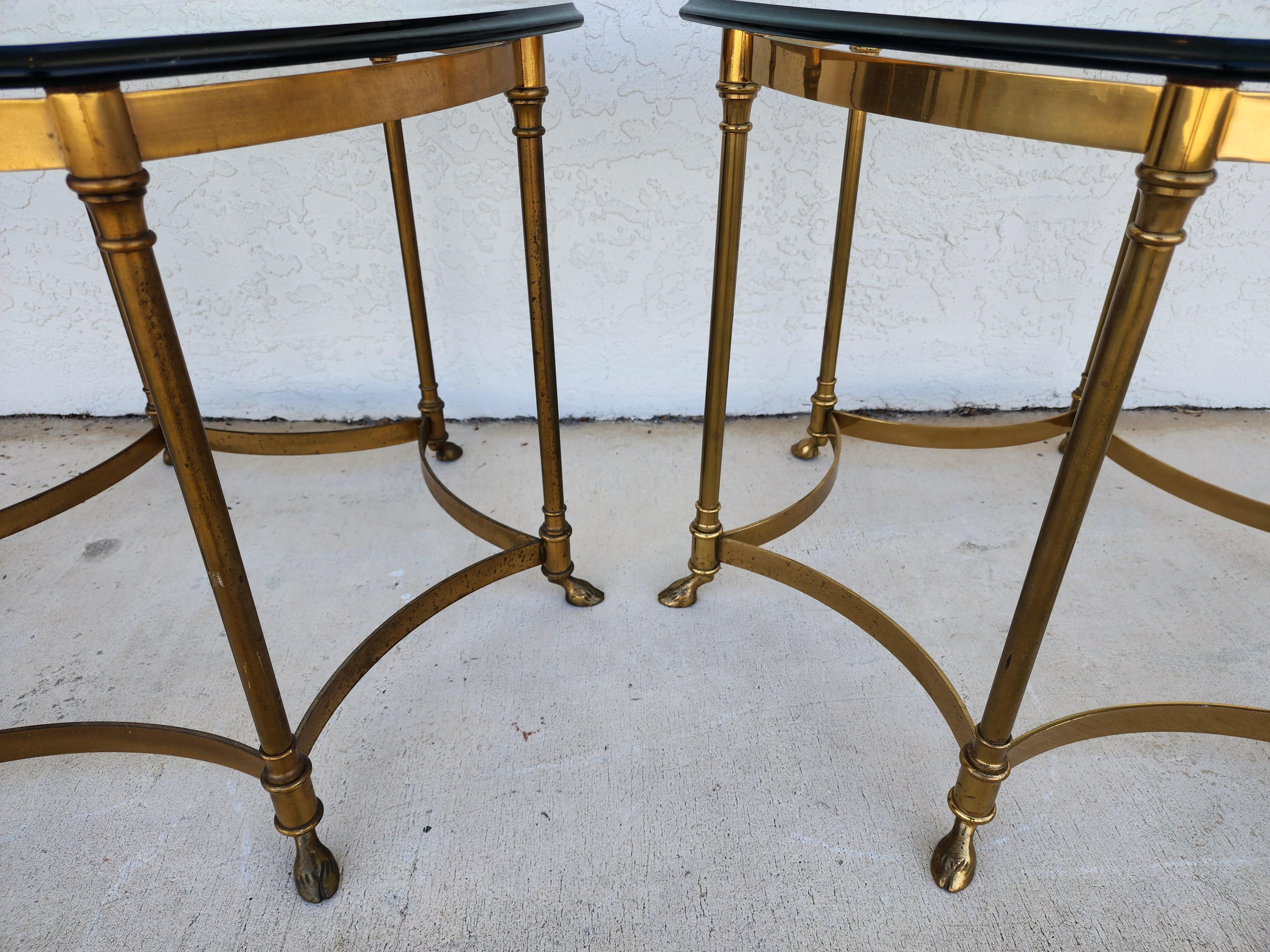 Labarge Side Tables Brass Glass Hoof Footed Octagonal For Sale 6