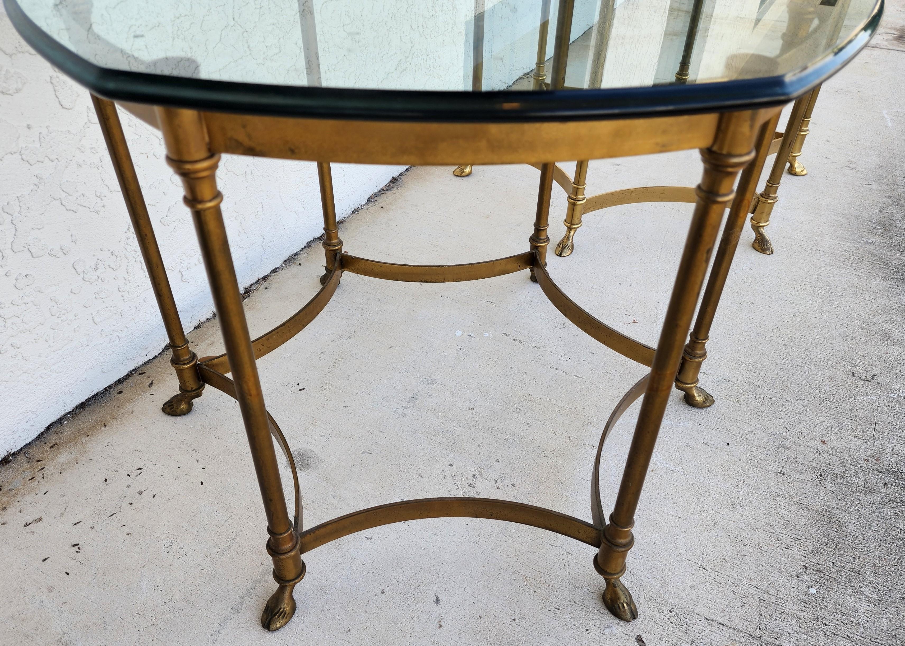Labarge Side Tables Brass Glass Hoof Footed Octagonal For Sale 7