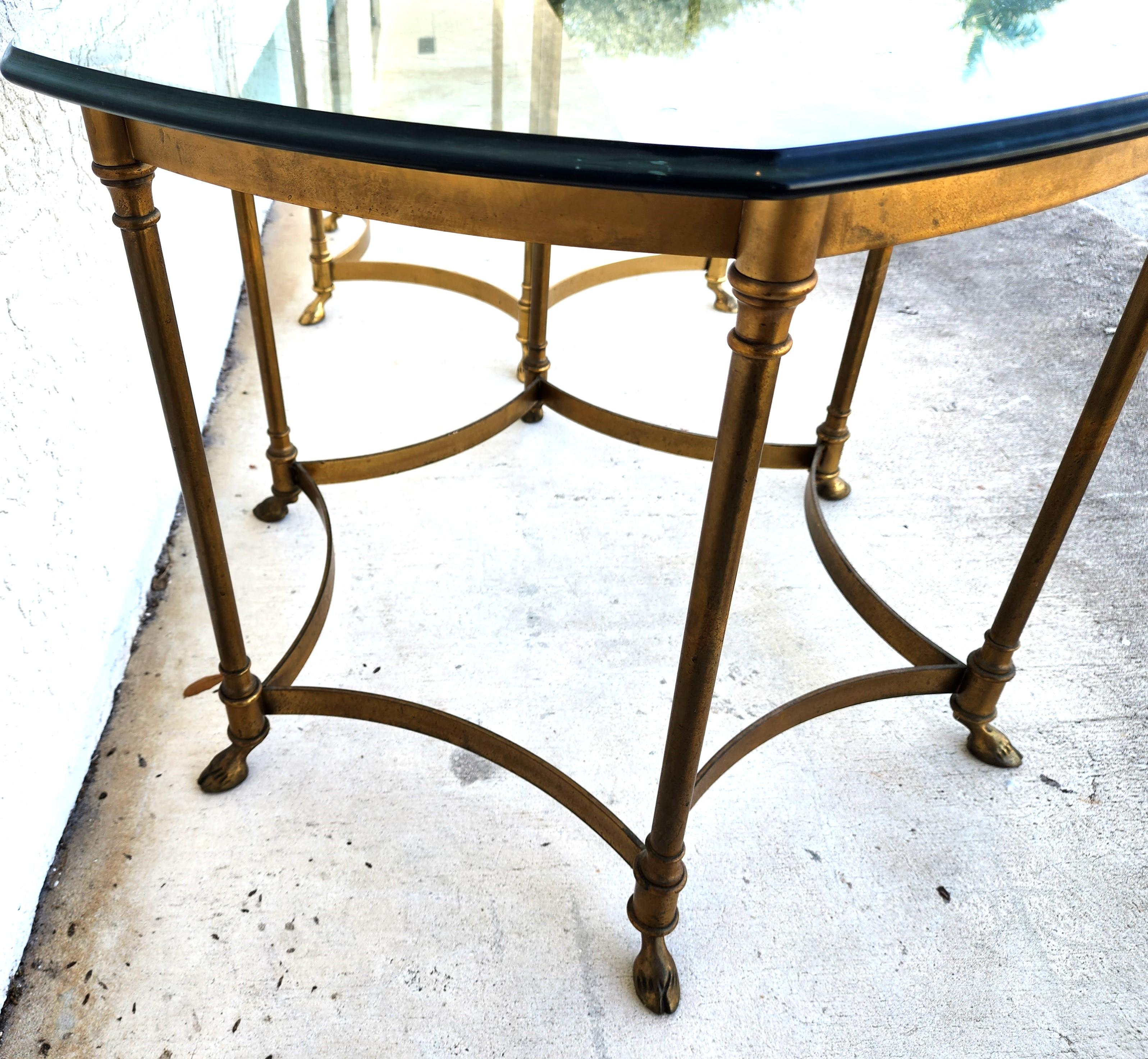 Labarge Side Tables Brass Glass Hoof Footed Octagonal For Sale 8